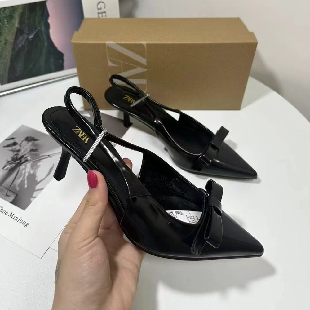 Za new 2024 summer pointed-toe slingback stiletto heel women's open-back pumps, fashionable flats, and trendy sandals