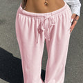 fashion nude pink casual loose pants high waist drawstring drape mop pants thin easiest for match