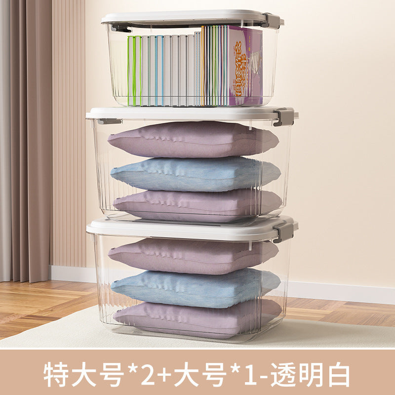 Household acrylic transparent storage box with lid, clothes storage box, household quilt sundries finishing basket wholesale