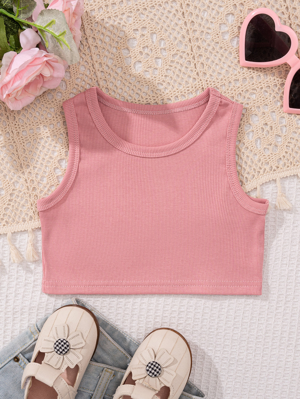 Children's summer tank top - stylish and cute girls' camisole, pink inner layer top, trendy and versatile for infants and toddlers