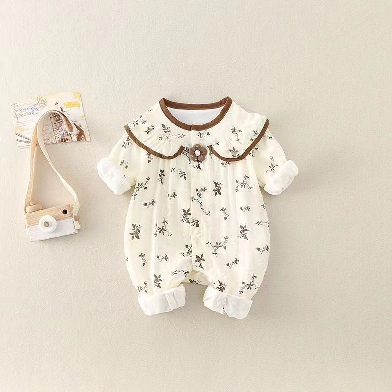 Baby girl's stylish romper, perfect for full-month celebrations, 100-day milestones, princess outings, and as a spring/autumn outdoor crawler suit