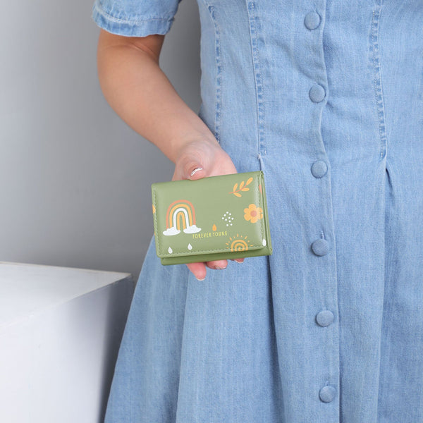 Forever young new short women's wallet three-fold printing simple Korean version change bag pu card bag