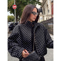 fashion:  autumn new arrivals - chic polka dot print, relaxed fit, zip-up jacket for women (us/eu)