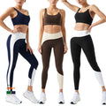 color block fashion pilates yoga set for women with built-in bra, slimming outdoor fitness apparel