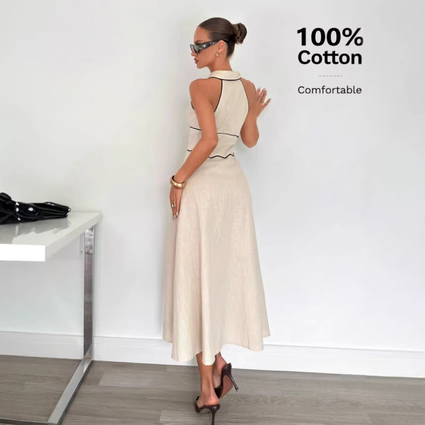 Wholesale cross-border e-commerce:  autumn new arrivals - women's sleeveless, single-breasted, notch lapel, high-waisted casual dress