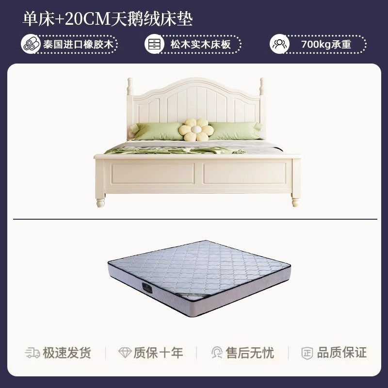 Scandinavianwhite solid wood bed modern casual cream style grids 1.8m double bed 1.5 master bedroom storage princess bed
