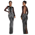 C7150 cross-border   fashion women's hotfix rhinestone long sleeve sexy bodycon mini dress