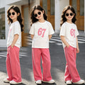 Girls'  summer new arrival: trendy two-piece set - fashionable activewear outfit for girls, featuring a short-sleeve top and casual pants