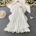 Beach vacation style sexy backless halter sundress - women's summer loose fit flattering tiered cake dress