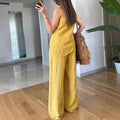 european and american cross-border  summer new arrival: solid color irregular sleeveless top and wide-leg pants two-piece set