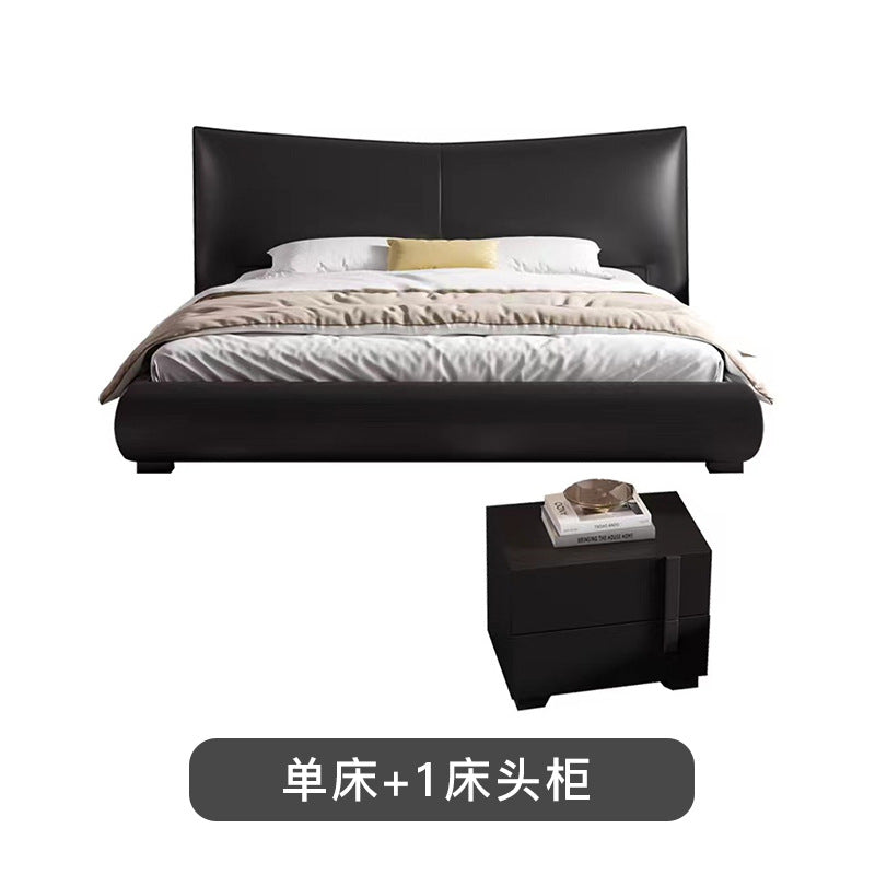 Italian light luxury genuine leather bed bedroom wedding bed designer style king size bed 1.8m trending black double bed