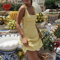 cross-border european and american women's clothing: new summer fashion casual versatile solid color plaid cinched waist cami dress