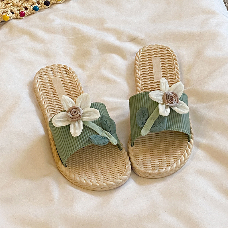 New summer fairy style color block floral slides - women's beach sandals, fashionable outdoor wear, flat, non-slip