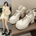 Retro mary jane shoes women's 2024 new arrivals witch shoes super high heel chunky heel platform round toe versatile hot girl flats