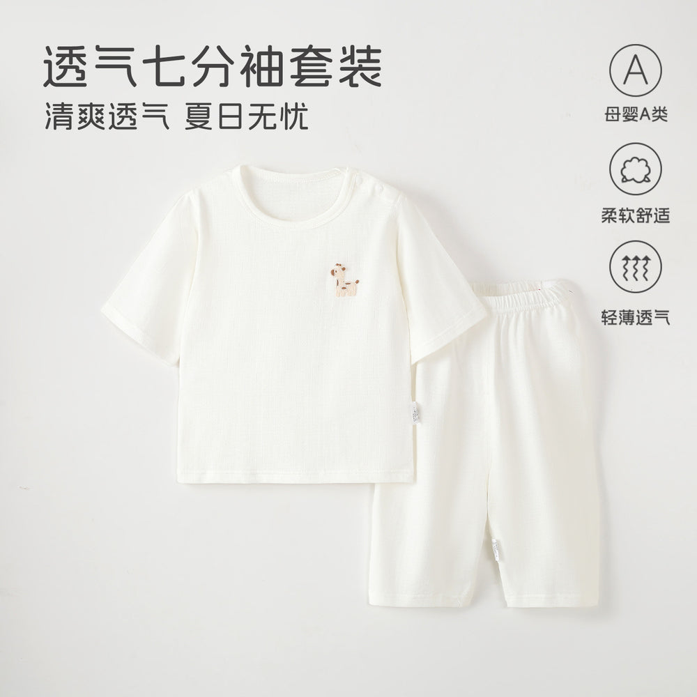 Baby pajamassummer thin breathingkids home clothes summer boys and girls three-quarter sleeves air conditioning clothes separatessuit