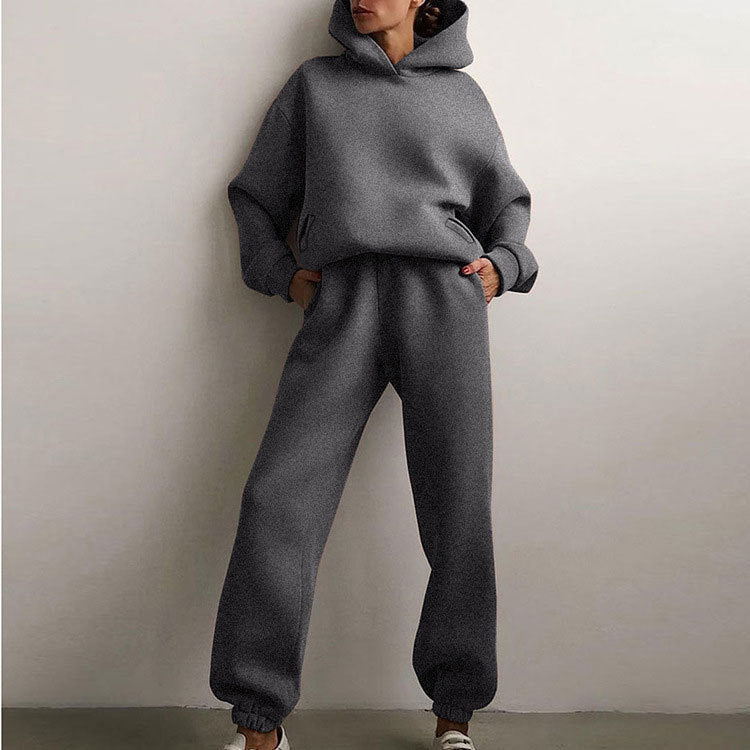 cross-border e-commerce women's fashion: european and american summer new arrivals - solid color casual sporty hoodie and pants set