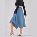 European and american style women's denim midi skirt -  cross-border fashion, streetwear trendy elastic waist asymmetrical denim skirt