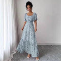 cross-border  hot-selling european and american style square neck puff sleeve floral dress