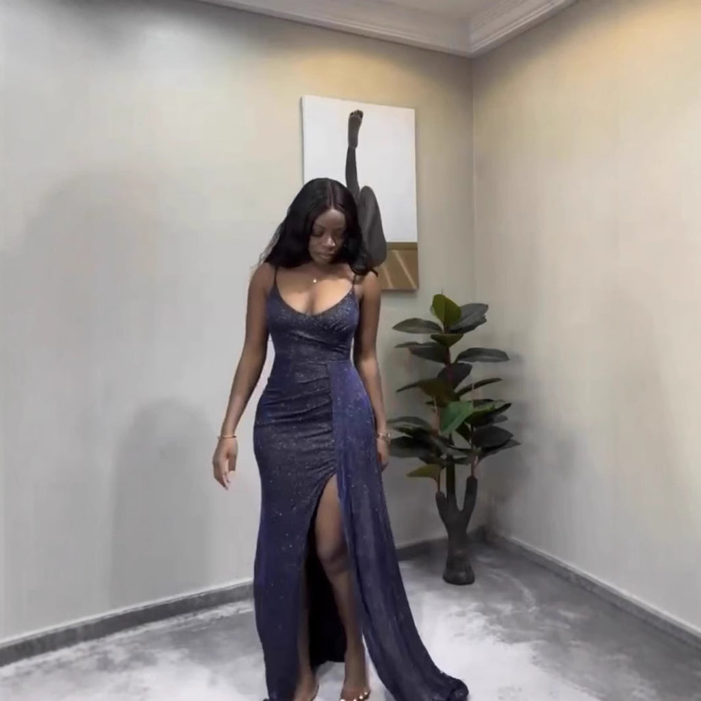 European and American style fashion new product flash suspender low-cut sexy irregular hip-wrapped dress women's clothing