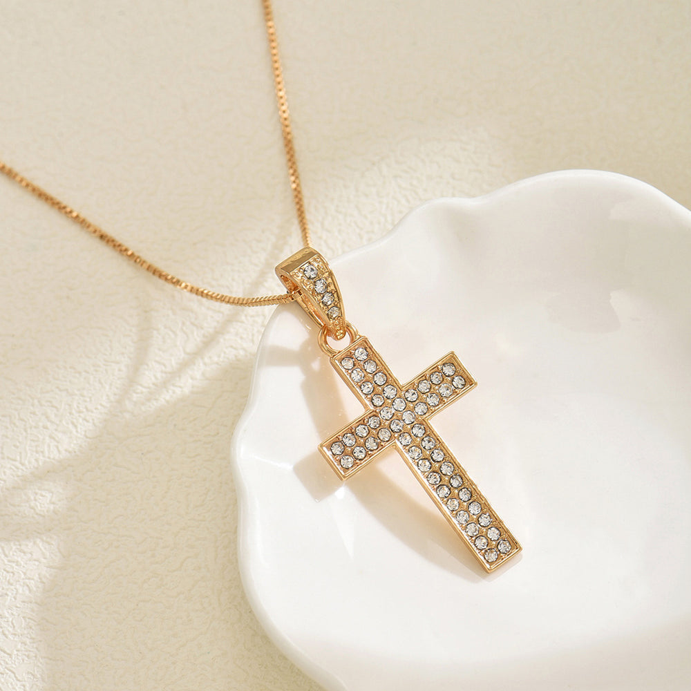 Full diamond cross necklace wholesale cross-border new fashion accessories women's high-end simple diamond-encrusted sweater chain manufacturer