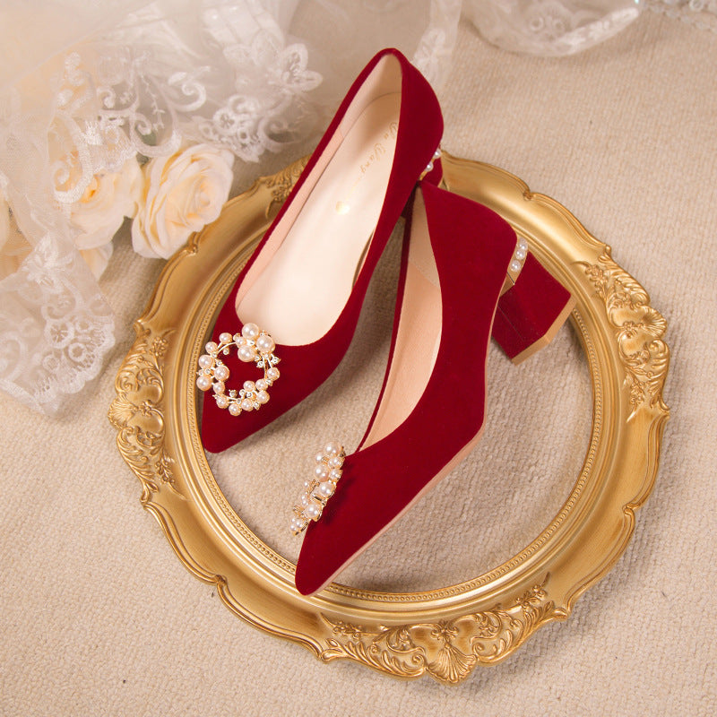 Chinese xiuhe wedding shoes for women 2024 new arrival wedding dress shoes thick heel non-tiring red engagement shoes bridal shoes
