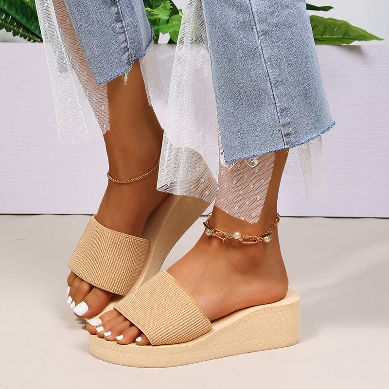 2024 summer women's shoes new korean style one-strap platform heel candy color wedge sandals women's slippers