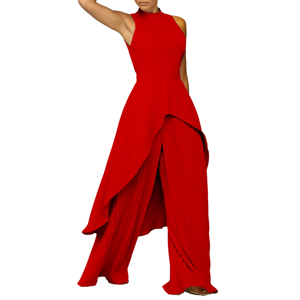 C8556 european and american clothing independent station cross-border ol sleeveless asymmetricaltops wide-leg pants two-piece set foreign trade suit