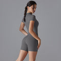 Naked all-in-one style yoga clothes half-open zipper short-sleeved fitness jumpsuit tight sports jumpsuit processing personalized