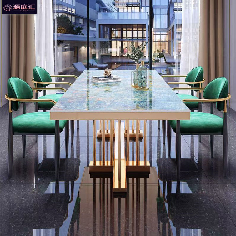 Luxury sintered stone dining table and chairs - high-end restaurant style, perfect for home, creative small apartment design, amazon green dining table