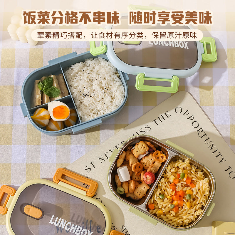 Divided bento box, 304 stainless steel lunch box, student & office worker, microwaveable, sealed meal container, cute cartoon design