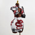 Chinese style summer women's dragon print short sleeve slim-fit mandarin collar dress - elegant & chic - ozon export