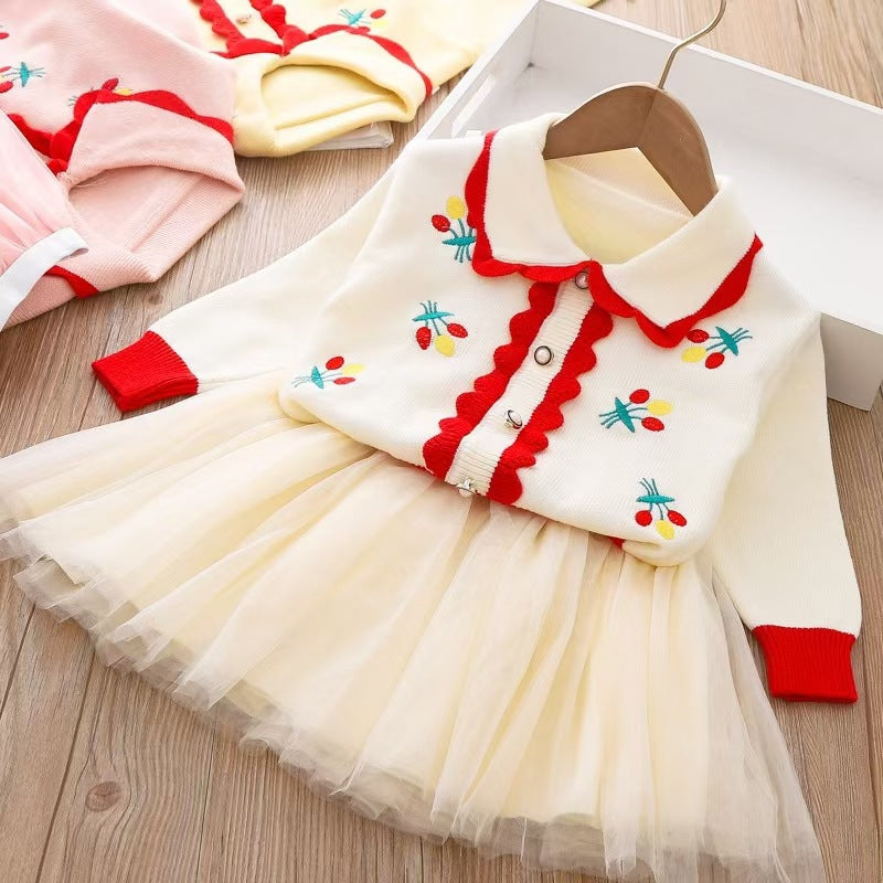 Kids' fall/winter sweater dress set - new korean style knitted sweater top and skirt two-piece outfit for toddlers and young children