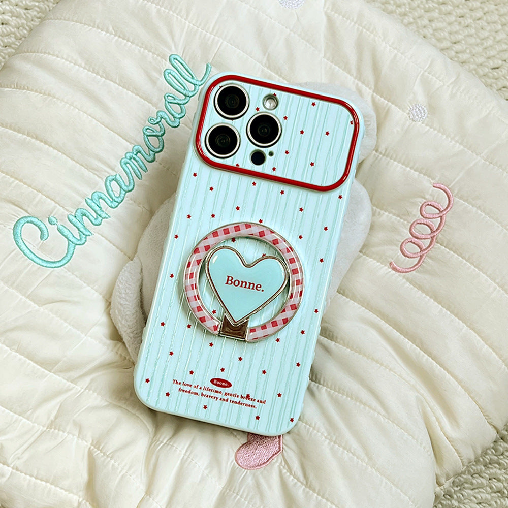 Color block vertical stripe little red star heart stand compatible with apple 17 pro max phone case sweet girl full coverage 16 protective cover