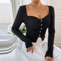Amazon cross-border european and american women's clothing french chic square neck t-shirt - spring/summer elegant high-end slim fit top