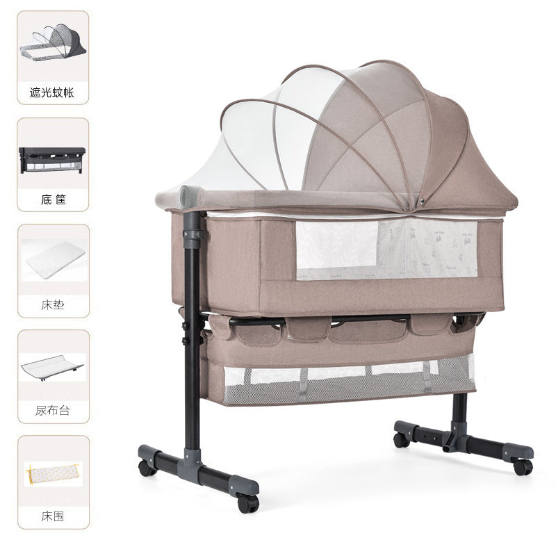 Newborn multifunctional crib convertible to big bed, baby bed, bassinet, foldable, mobile, adjustable height, portable