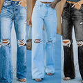 european and american cross-border e-commerce summer new arrivals: high-waisted, washed, distressed, casual denim jeans for