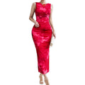 cross-border e-commerce women's fashion: european and american summer new arrivals - sexy sleeveless, cinched waist, slit hem, tie-dye print dress