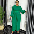Q045   fall/winter new solid color long sleeve loose wide leg plus size women's jumpsuit - cross-border e-commerce