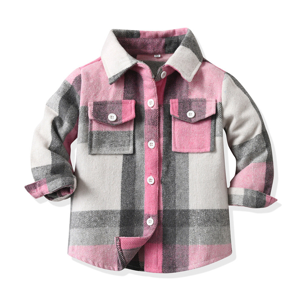 New spring/autumn boys' plaid shirt, preppy style cotton top, kids' plaid shirt, long-sleeved shirt for boys and girls
