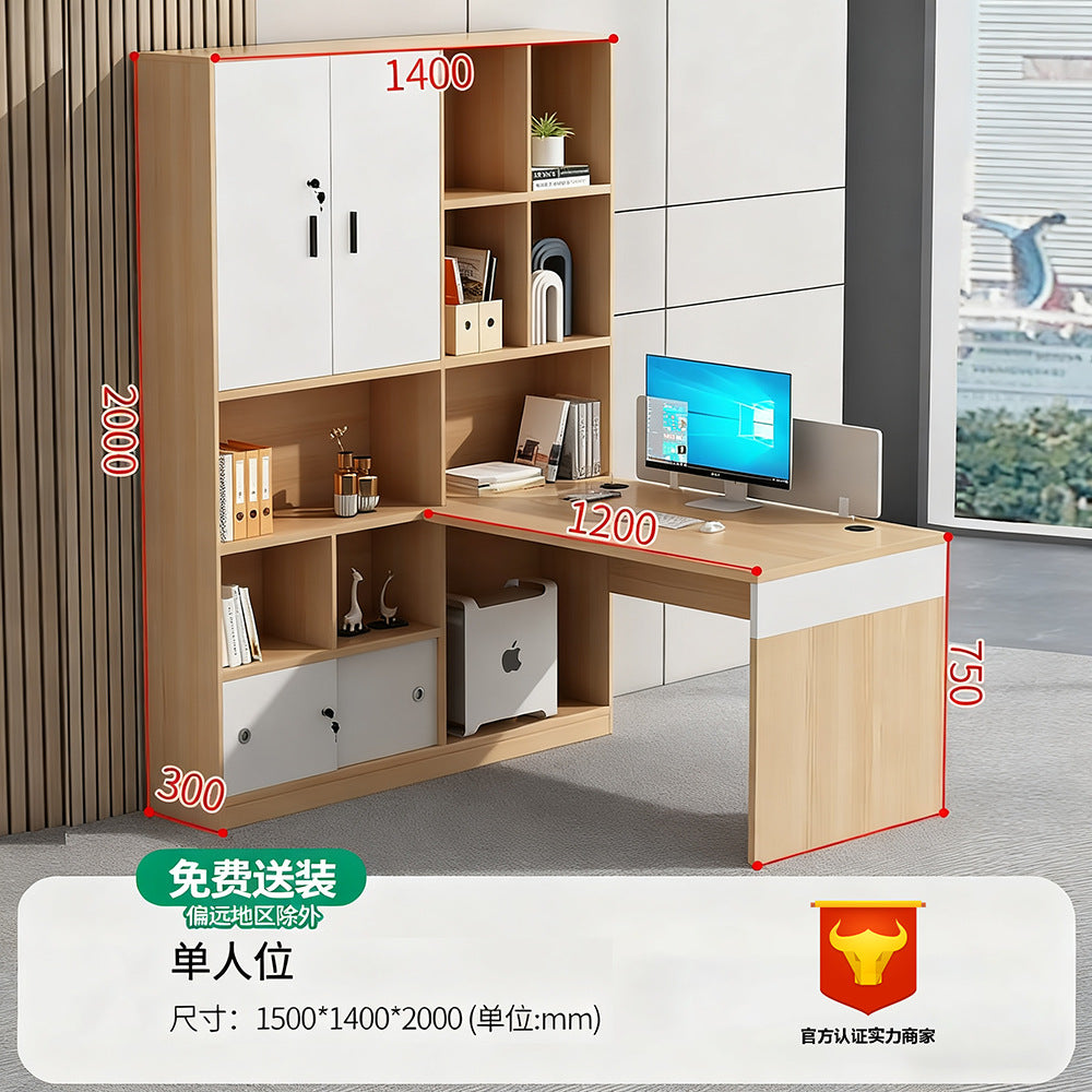 Financial office desk set - executive office desk with high cabinet, two-seat facing configuration for accountants and managers