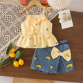 Baby clothing kids set children outfit multi-color suspender tops+blue short