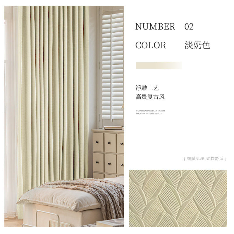 French retro green wheat ear velvet blackout curtains for living room and bedroom, thickened curtain fabric, shaoxing curtain wholesale