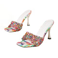 Colorful rhinestone high heel slippers women's summer new fashion stiletto square toe open toe sandals cross-border export hot seller