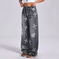 Pre-sale-65759# cross-border women's fashion european and american foreign trade ins retro cross embroidery straight-leg denim