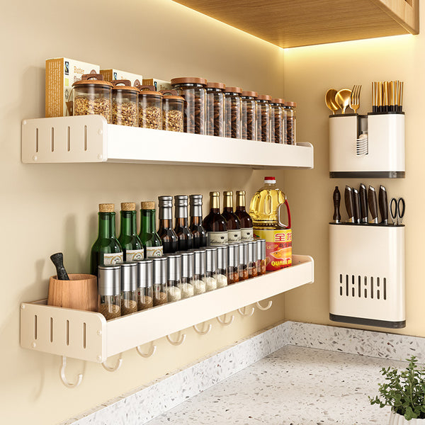 White Kitchen Shelf No Punching Wall Mounted Knife Holder Household Products Daquan Multifunctional Seasoning Storage Shelf