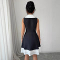 Sleeveless tweed style silmdress women's  summer waist slimming lookelegant hem contrast color vest short skirt