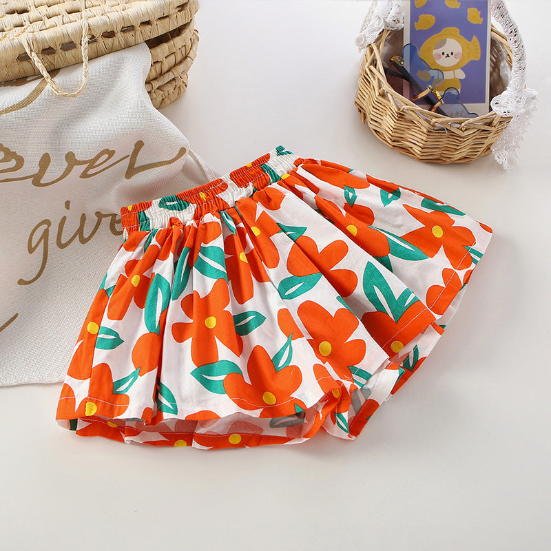 Girls' skirt shorts, kids' shorts, 100% cotton,  summer collection, floral print hot pants, lightweight & versatile, tulip skort, new skort
