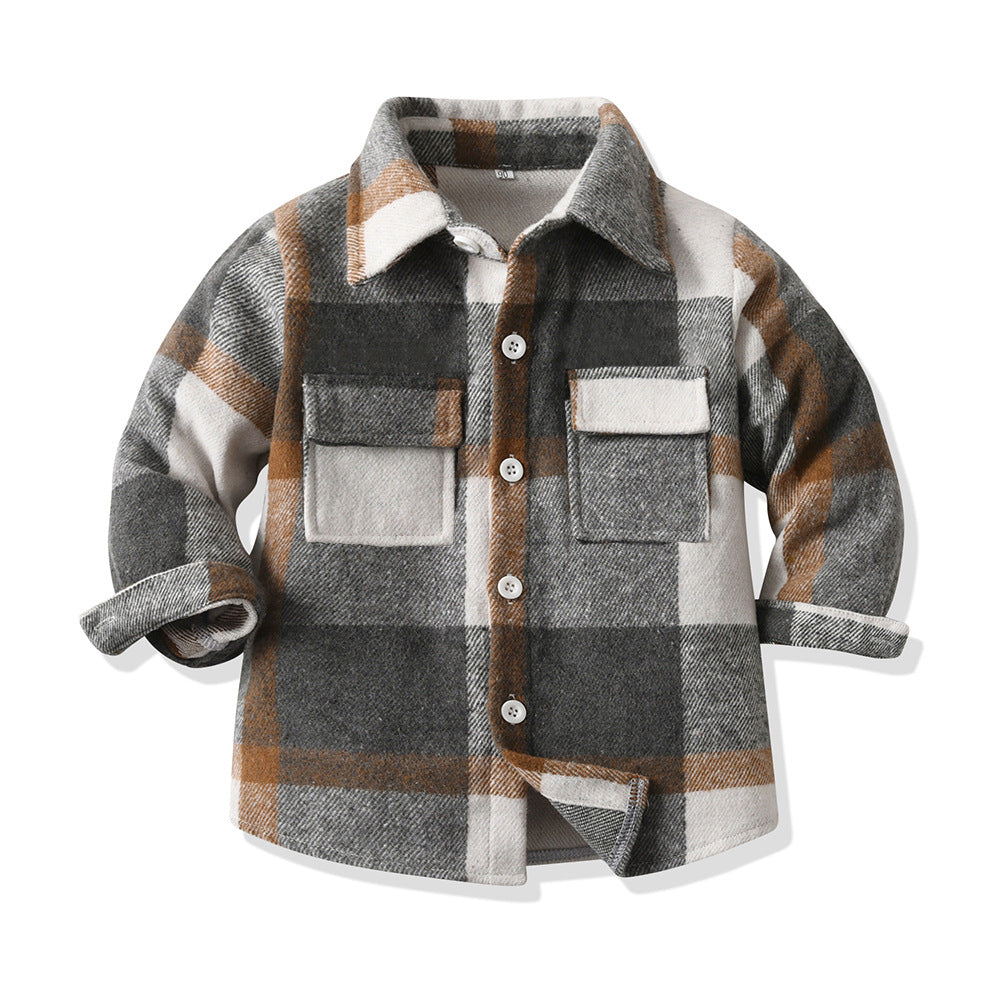 New spring/autumn boys' plaid shirt, preppy style cotton top, kids' plaid shirt, long-sleeved shirt for boys and girls