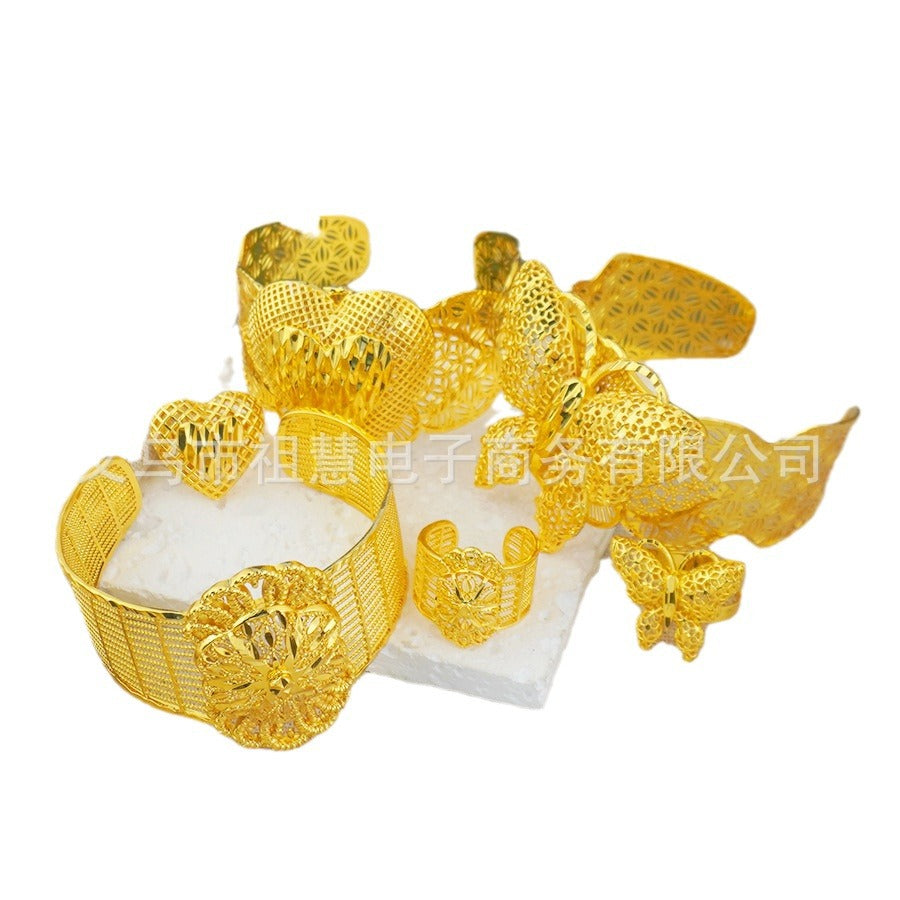Middle east dubai new arrival cuff bracelet ring nigerian wedding bride flower heart shaped bracelet jewelry
