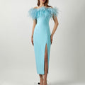 2024 cross-border spring/summer new european and american style one-shoulder evening gown feather socialite dress banquet elegant long dress